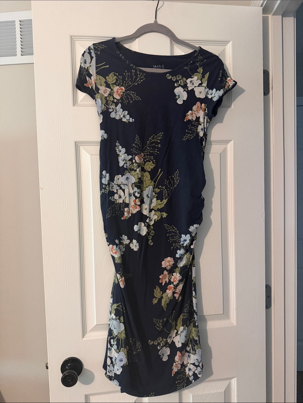 Isabel Maternity by Ingrid & Isabel Navy Floral Side-Ruching Midi Dress